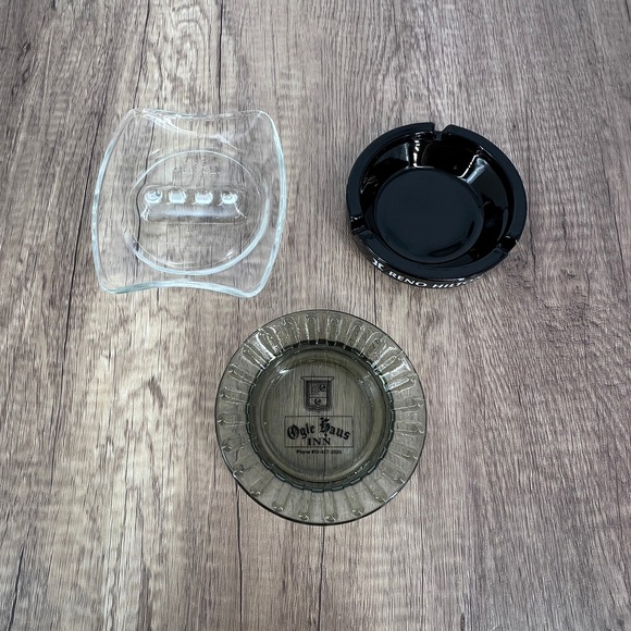 Vintage Ashtray Lot Reno Hilton Ogle Haus Inn Holiday Inn Clear Glass‎ Retro - Picture 1 of 6